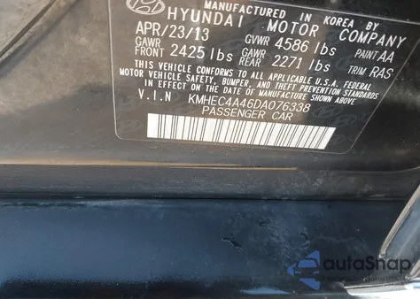 2013 Hyundai Sonata Hybrid Limited z USA, uszkodzony, nr VIN KMHEC4A46DA076338